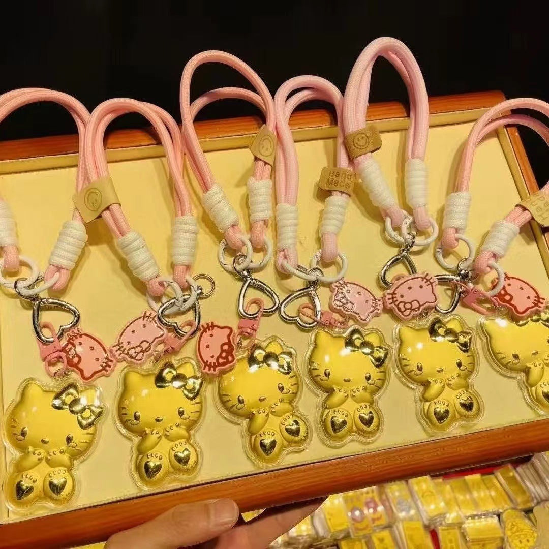 Hello Kitty KT pure gold mobile phone bag keychain pendant, a birthday gift for girls, a gift