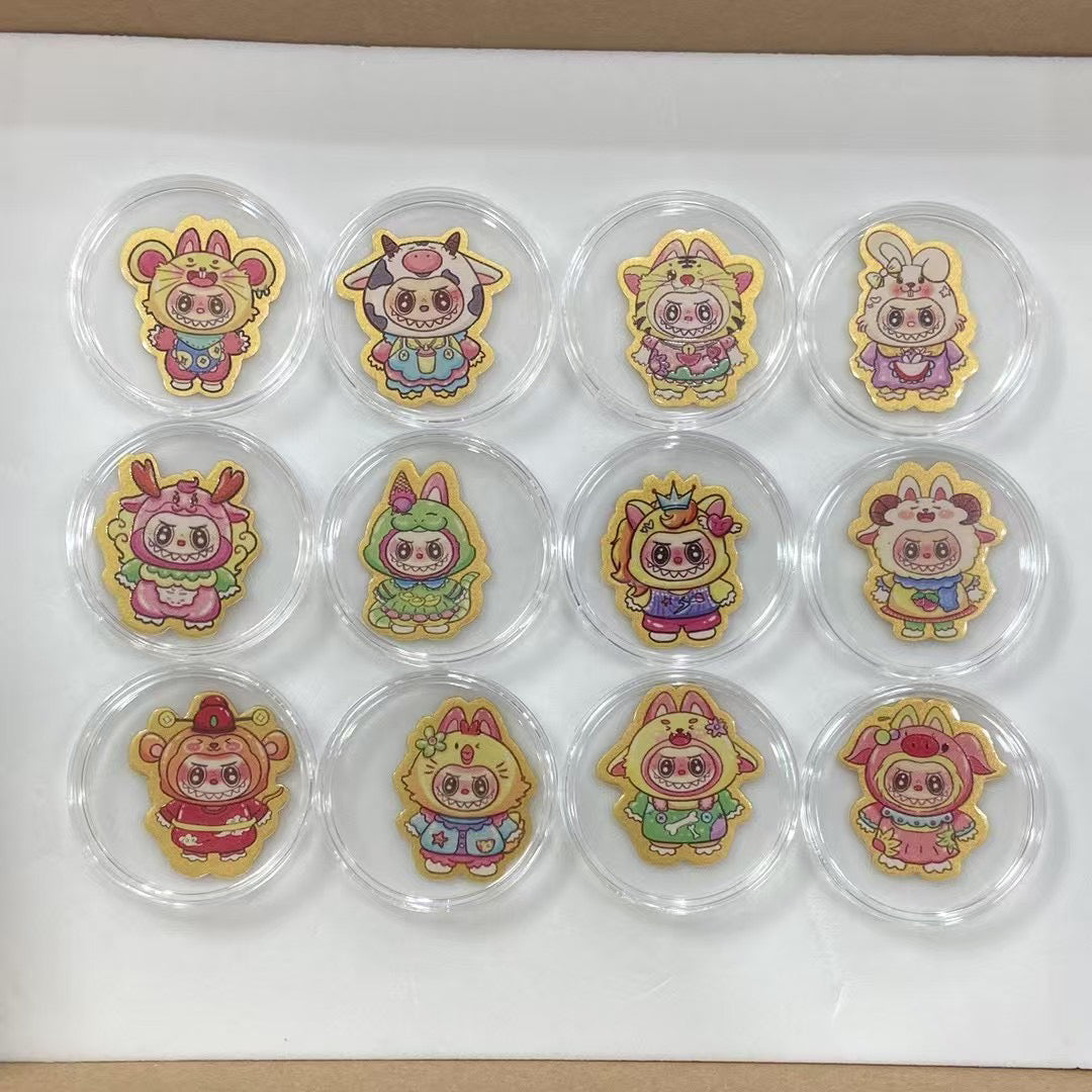 Gold zodiac monkey mobile phone sticker Labubu