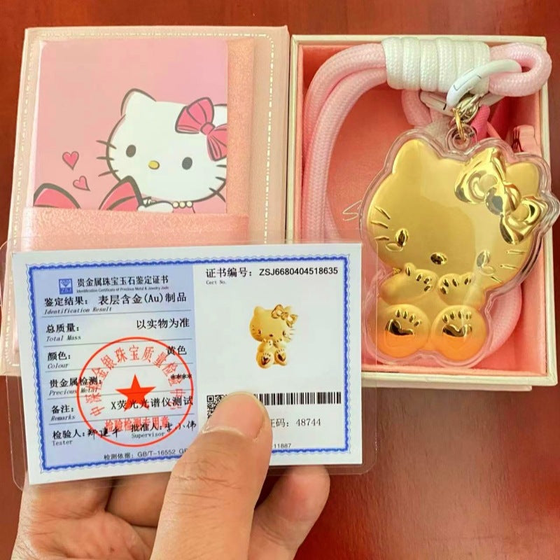 Hello Kitty KT pure gold mobile phone bag keychain pendant, a birthday gift for girls, a gift