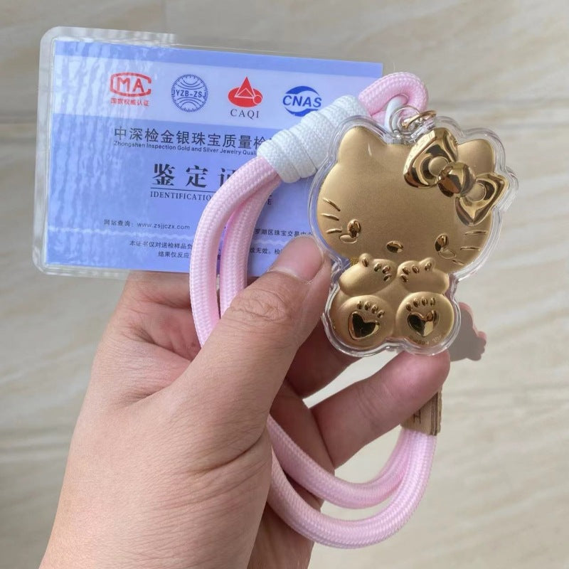 Hello Kitty KT pure gold mobile phone bag keychain pendant, a birthday gift for girls, a gift