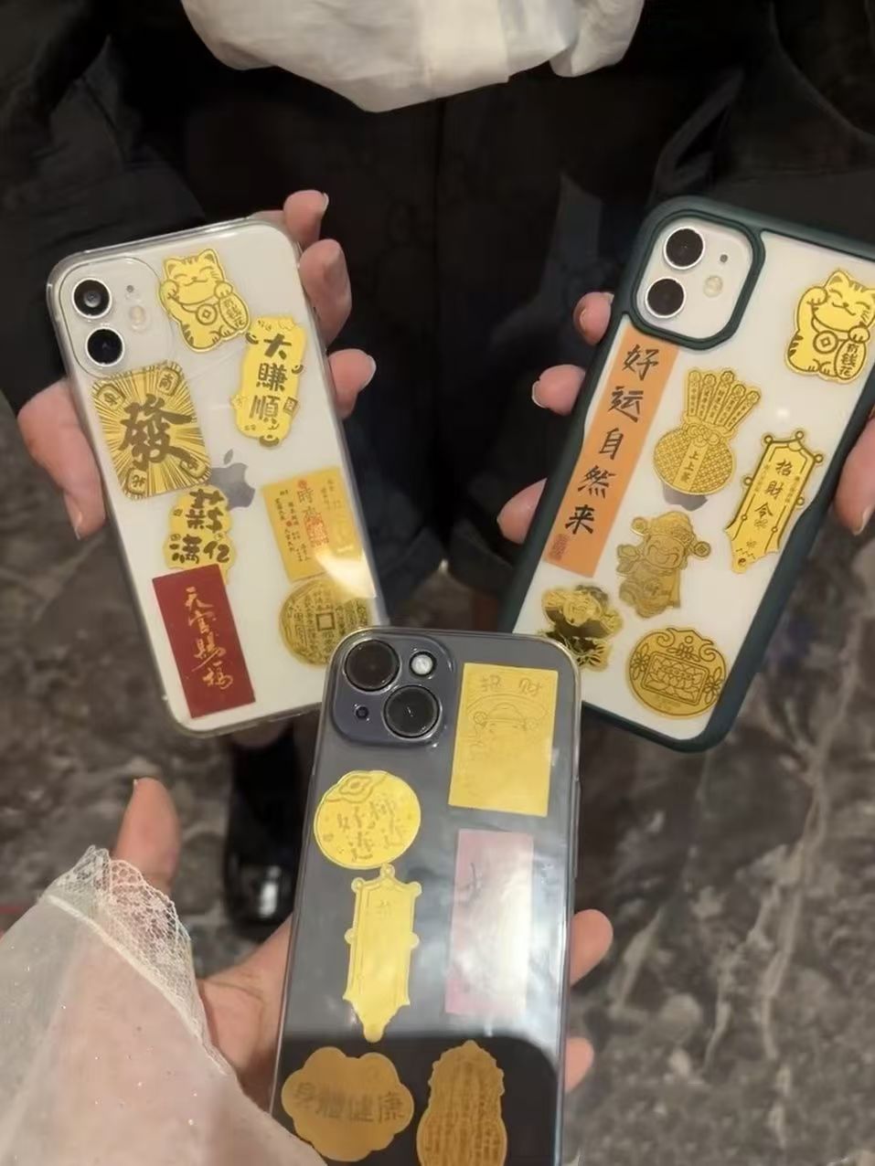 Gold phone sticker for good health