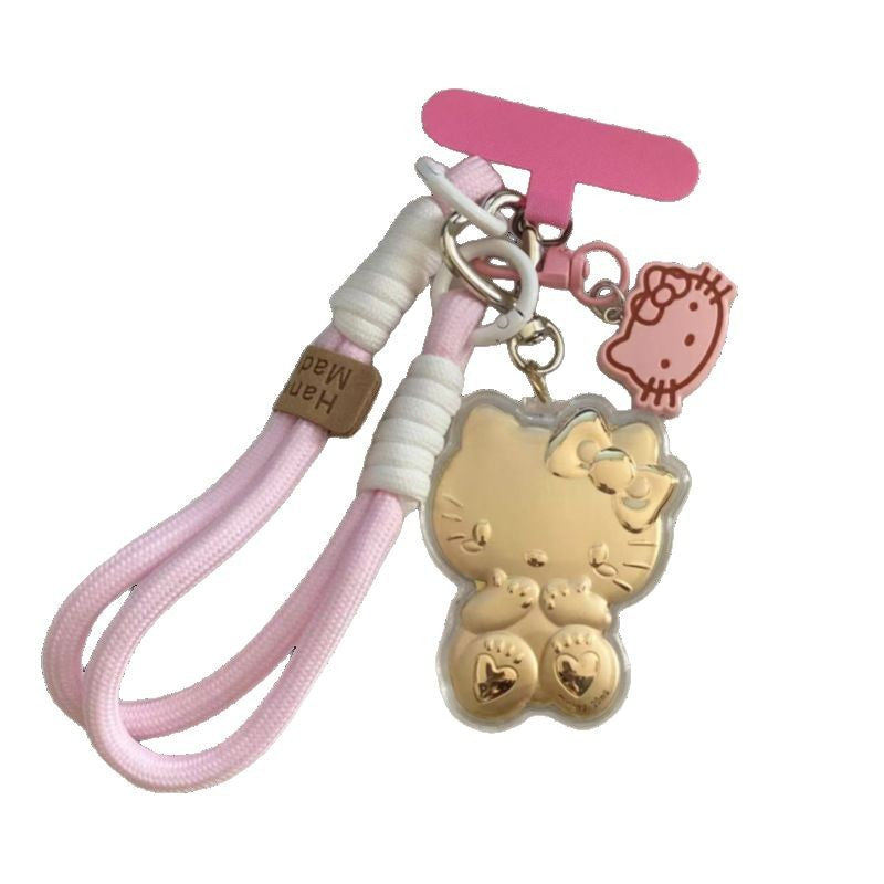 Hello Kitty KT pure gold mobile phone bag keychain pendant, a birthday gift for girls, a gift