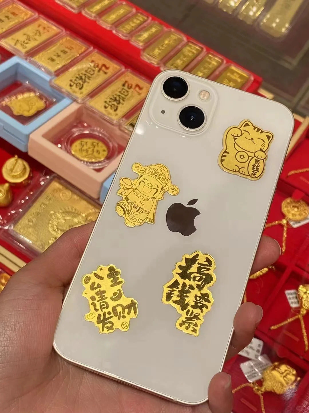 Gold phone stickers bring good luck