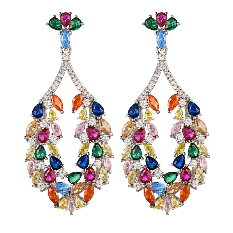 Jewelry Earrings with Colored Zircon, High-end Style for Women