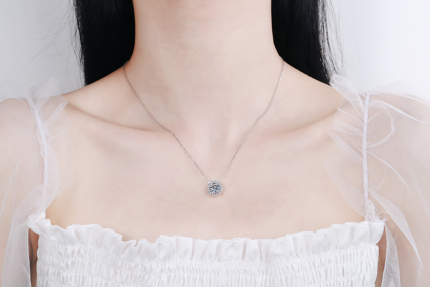 925 Sterling Silver Moissanite Necklace for Women Round Pendant Simple Korean Style Live Streaming Hot Sale Manufacturer Direct Supply One Piece Dropshipping