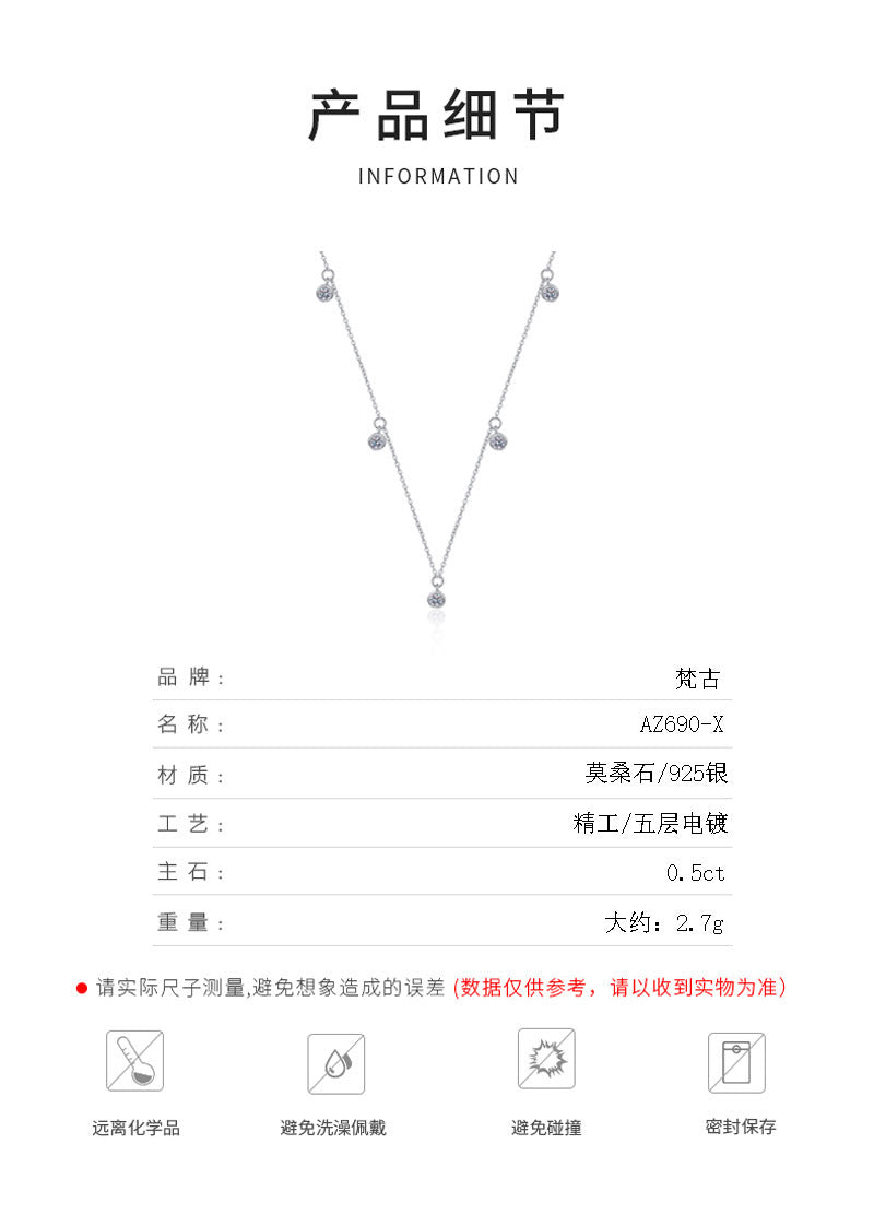 925 Sterling Silver Necklace Moissanite Starry Sky Collarbone Chain PT950 Gold Plated Neck Chain Manufacturer In Stock Wholesale