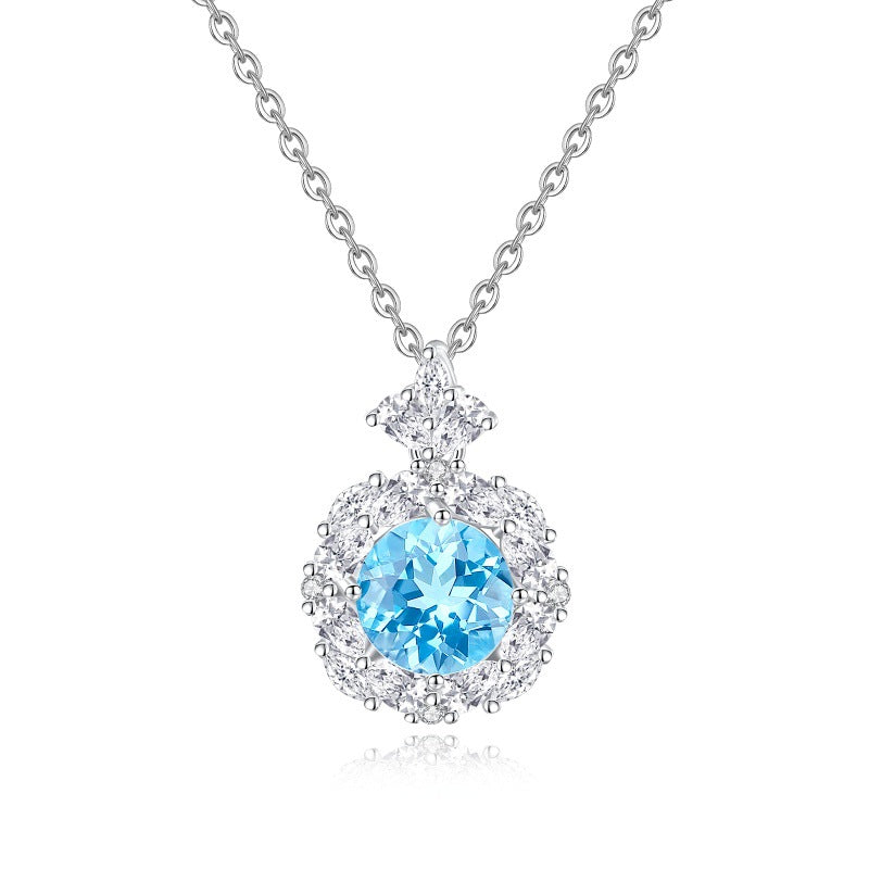 S925 Sterling Silver Necklace for Women with Ice Flower Natural Topaz Pendant
