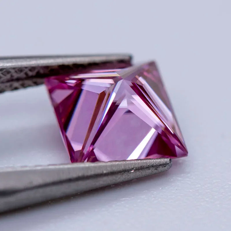 Moissanite Gemstone Princess Cut Sakura Pink color Lab Grown Diamond Advanced Jewelry Making Materials with GRA Certificate