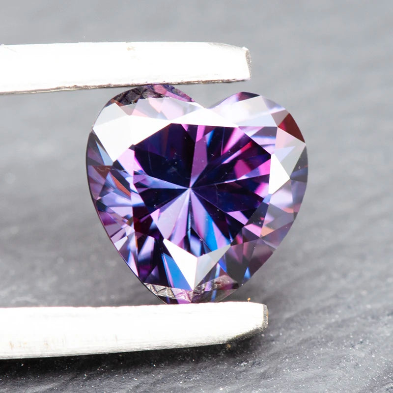 Moissanite Stone Imperial Purple Color Heart Shape Charms Gemstone DIY Advanced Jewelry Rings Earrings Making Certificate