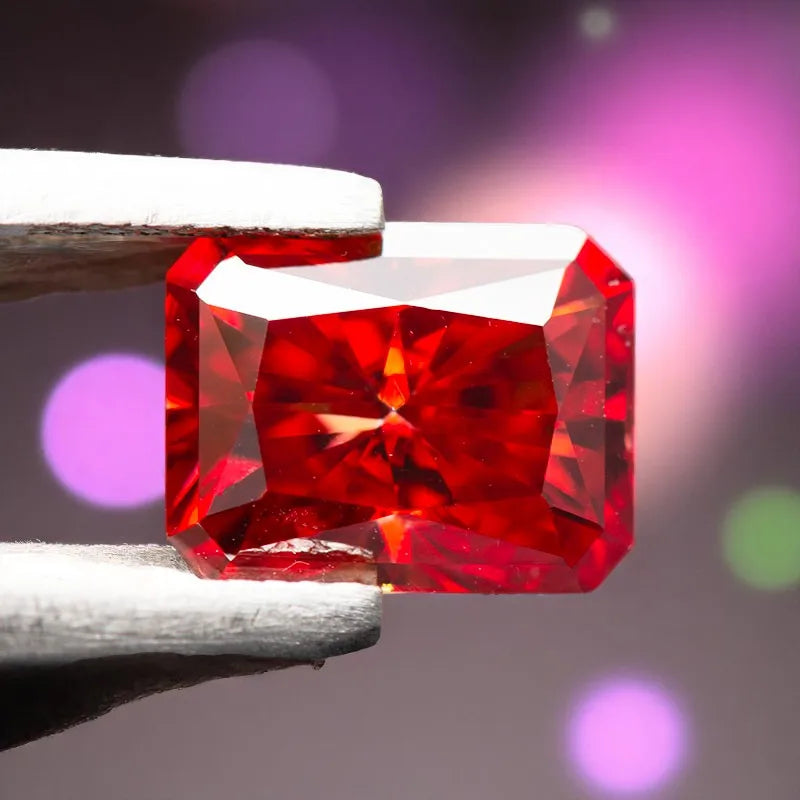 Moissanite Stone Garnet Red Radiant Cut Gemstone for DIY Advanced Jewelry Rings Earrings Making with Certificate