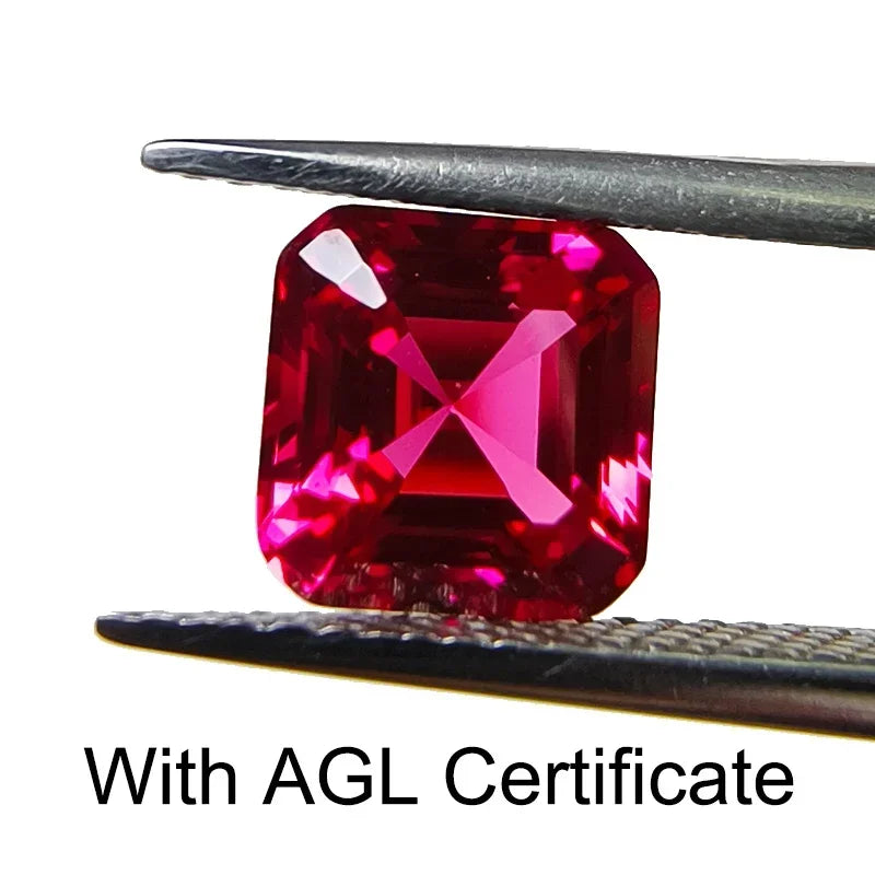 Lab Grown Ruby Pigeon Blood Red Asscher Square Shape Charm Gemstone for Diy Jewelry Making Materials Selectable AGL Certificate