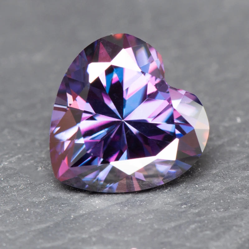 Moissanite Stone Imperial Purple Color Heart Shape Charms Gemstone DIY Advanced Jewelry Rings Earrings Making Certificate