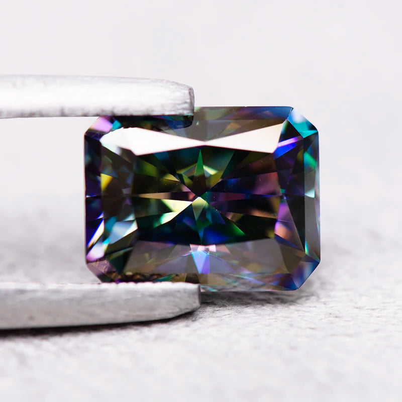 Wholesale Moissanite Stone Rainbow Green Color Radiant Cut for Jewely Making DIY Ring Necklace Earrings with GRA Certificate