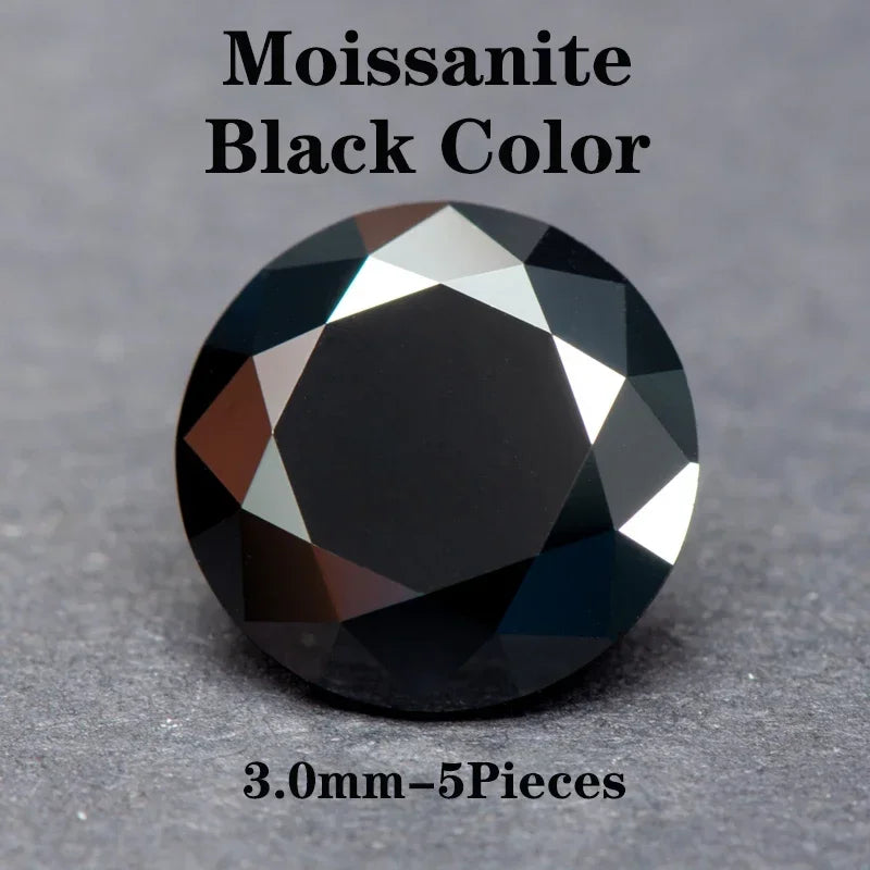 Wholesale Moissanite Stone Round Shape Primary Black Color DIY Charms Ring Necklace Earrings Main Materials Extremely Shiny Qual