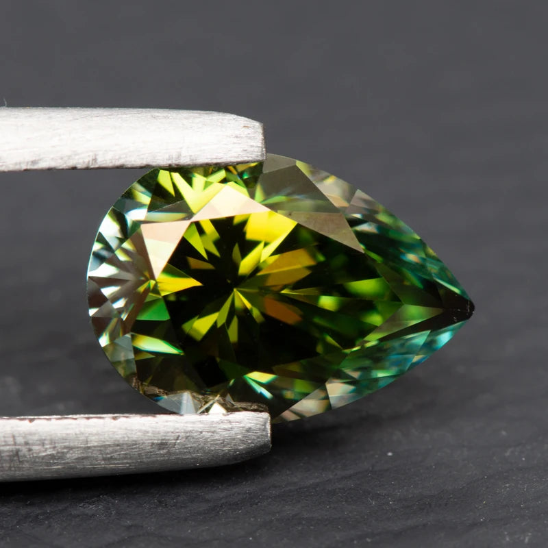 Moissanite Pear Cut Yellow Green Primary Color Lab Grown Diamond Diy Charms Jewelry Making Material with GRA Certificate