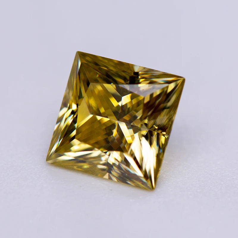 Moissanite Gemstone Princess Cut Lemon Yellow color Lab Grown Diamond Advanced Jewelry Making Materials with GRA Certificate