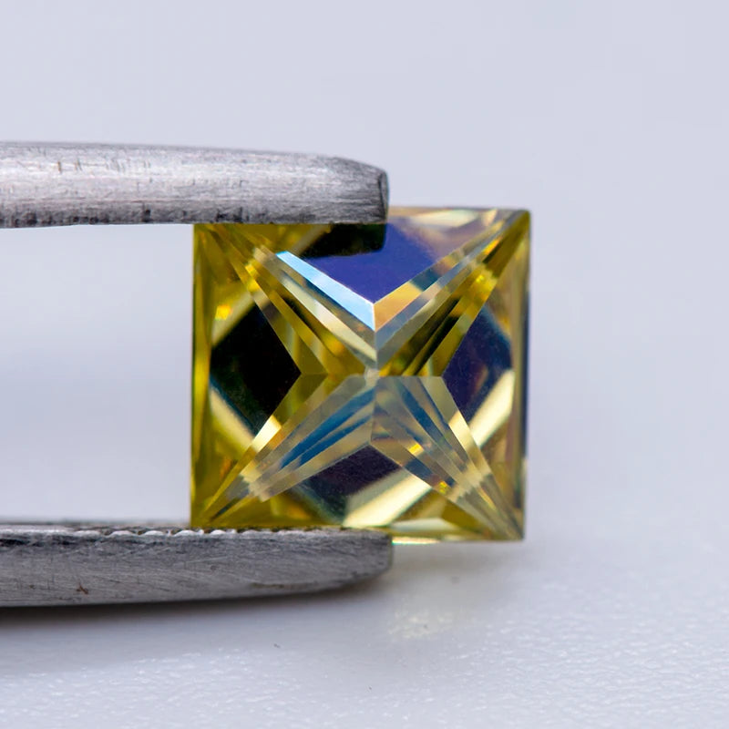 Moissanite Gemstone Princess Cut Lemon Yellow color Lab Grown Diamond Advanced Jewelry Making Materials with GRA Certificate
