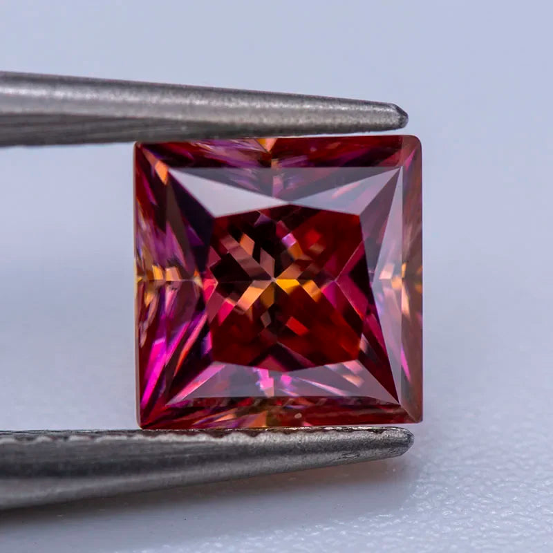 Moissanite Gemstone Princess Cut Watermelon Red color Lab Grown Diamond Advanced Jewelry Making Materials with GRA Certificate