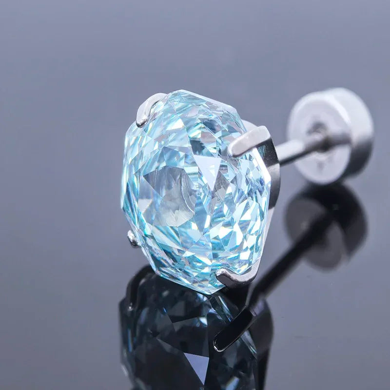 Cubic Zirconia Stainless Steel Earring Rose Cut Grey Blue Color 8.0mm Jewelry for Women Wholesale 4 Prong Tragus Earrings