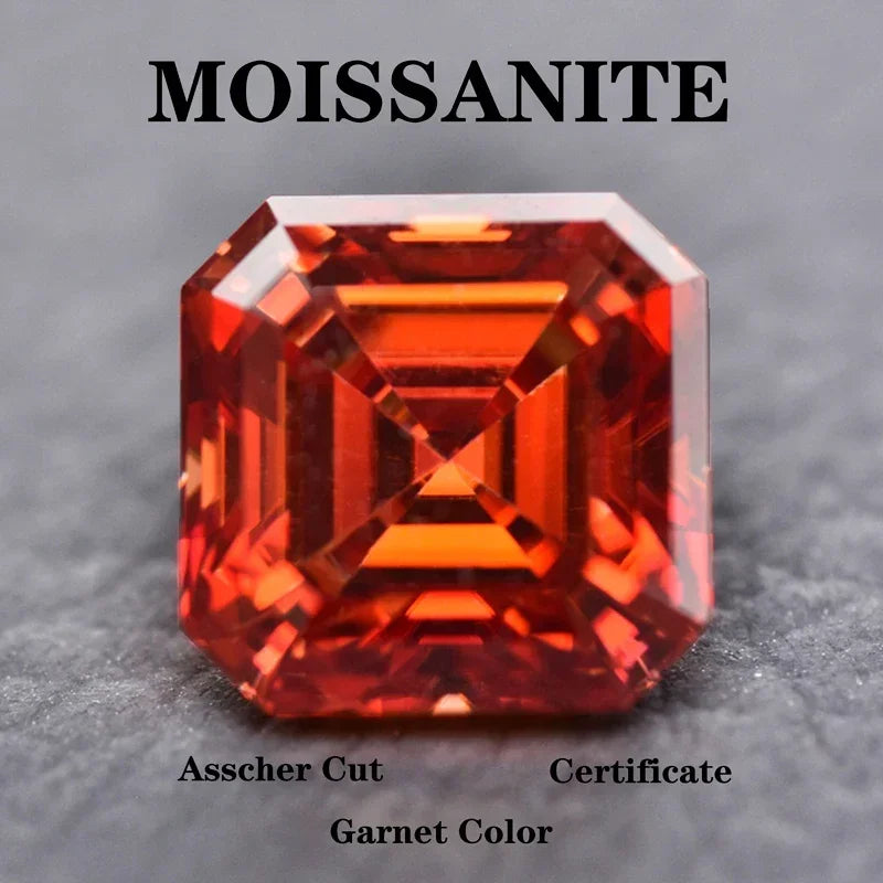 Wholesale Moissanite Stone Asscher Cut Garnet Red Color Charms for Jewelry Making DIY Ring Necklace Earrings Main Materials Cert