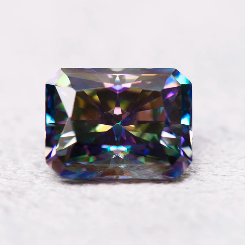 Wholesale Moissanite Stone Rainbow Green Color Radiant Cut for Jewely Making DIY Ring Necklace Earrings with GRA Certificate