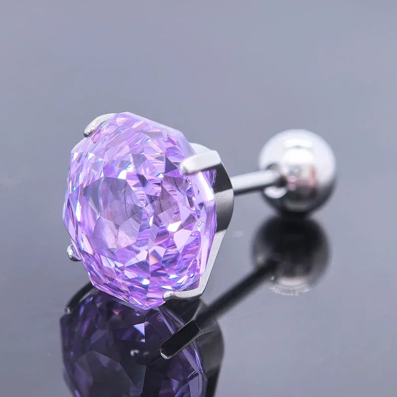 Cubic Zirconia Stainless Steel Earring Rose Cut Lavender Color 8.0mm Jewelry for Women Wholesale 4 Prong Tragus Earrings