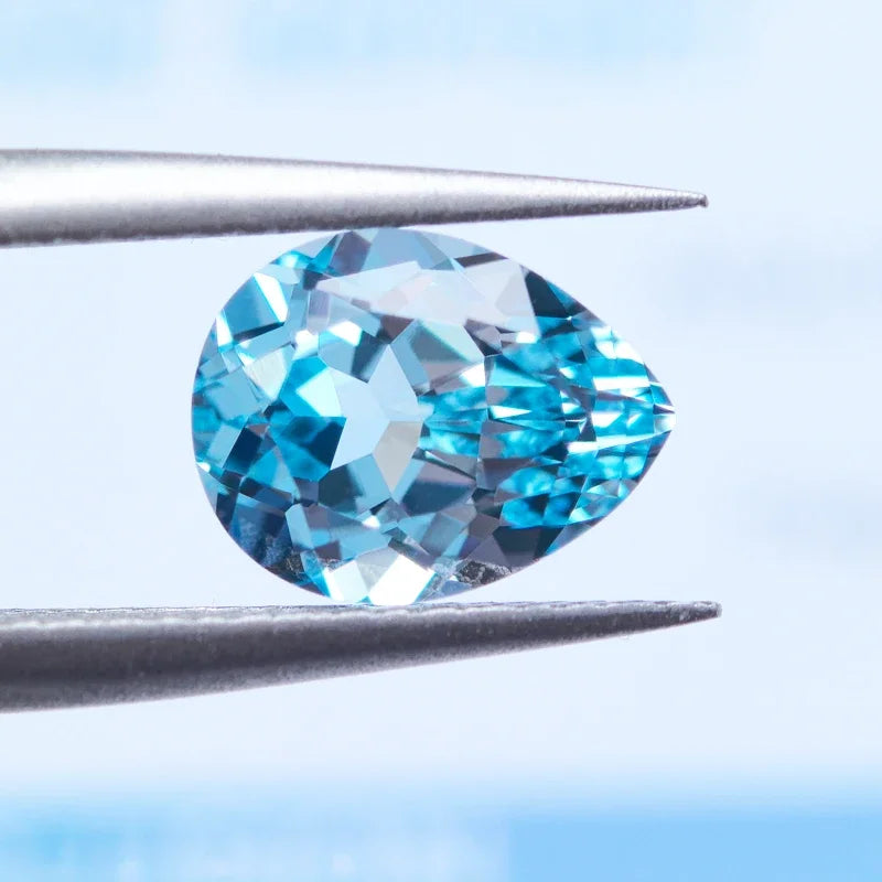 Lab Grown Sapphire Pear Cut Aquamarine Extremely Shiny Quality DIY Ring Necklace Earrings Main Materials AGL Certificate