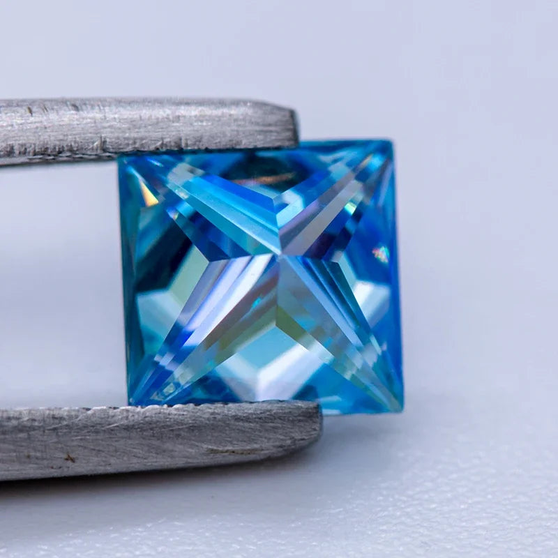 Moissanite Gemstone Princess Cut Ice Blue color Lab Grown Diamond Advanced Jewelry Making Materials with GRA Certificate