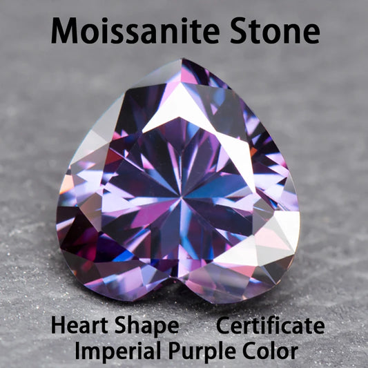 Moissanite Stone Imperial Purple Color Heart Shape Charms Gemstone DIY Advanced Jewelry Rings Earrings Making Certificate