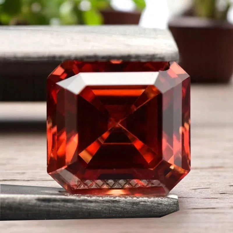 Wholesale Moissanite Stone Asscher Cut Garnet Red Color Charms for Jewelry Making DIY Ring Necklace Earrings Main Materials Cert