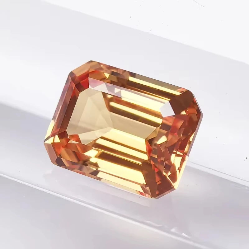 Lab Grown Sapphire Emerald Cut Orange Color DIY Jewelry Making Materials with Certificate Charms Gemstone Factory Wholesale