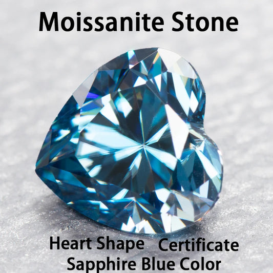 Moissanite Stone Sapphire Blue Heart Shape Color for Charms  Jewelry Making DIY Ring Necklace Earrings Main Material Certificate
