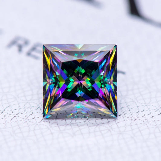Moissanite Gemstone Princess Cut Rainbow Green color Lab Grown Diamond Advanced Jewelry Making Materials with GRA Certificate