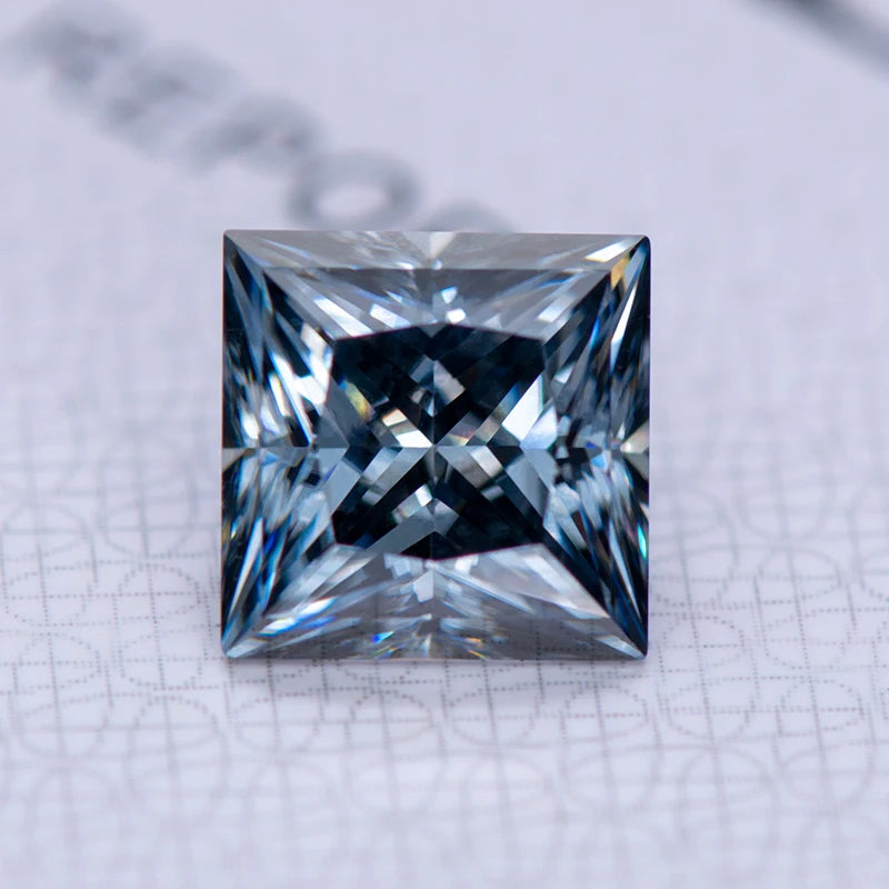 Moissanite Gemstone Princess Cut Gray color Lab Grown Diamond Advanced Jewelry Making Materials with GRA Certificate