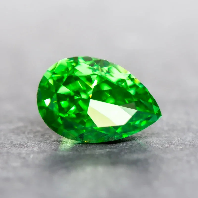 Cubic Zirconia Pear Shape Green Color High Quality 4k Crushed Ice Cut Charm Stone for DIY Jewelry Making Necklace Main Materials