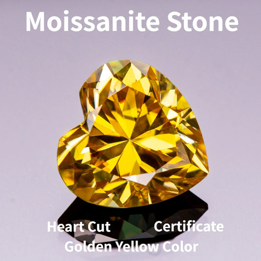 Moissanite Stone Golden Yellow Color Heart Cut Charms for Jewelry Making DIY Ring Necklace Earrings Main Materials Certificate