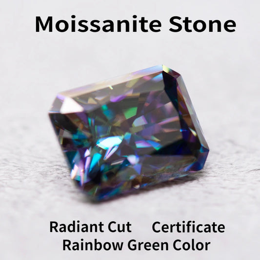 Wholesale Moissanite Stone Rainbow Green Color Radiant Cut for Jewely Making DIY Ring Necklace Earrings with GRA Certificate