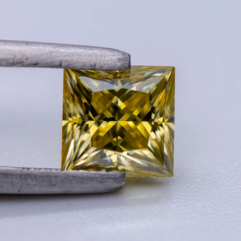 Moissanite Gemstone Princess Cut Lemon Yellow color Lab Grown Diamond Advanced Jewelry Making Materials with GRA Certificate