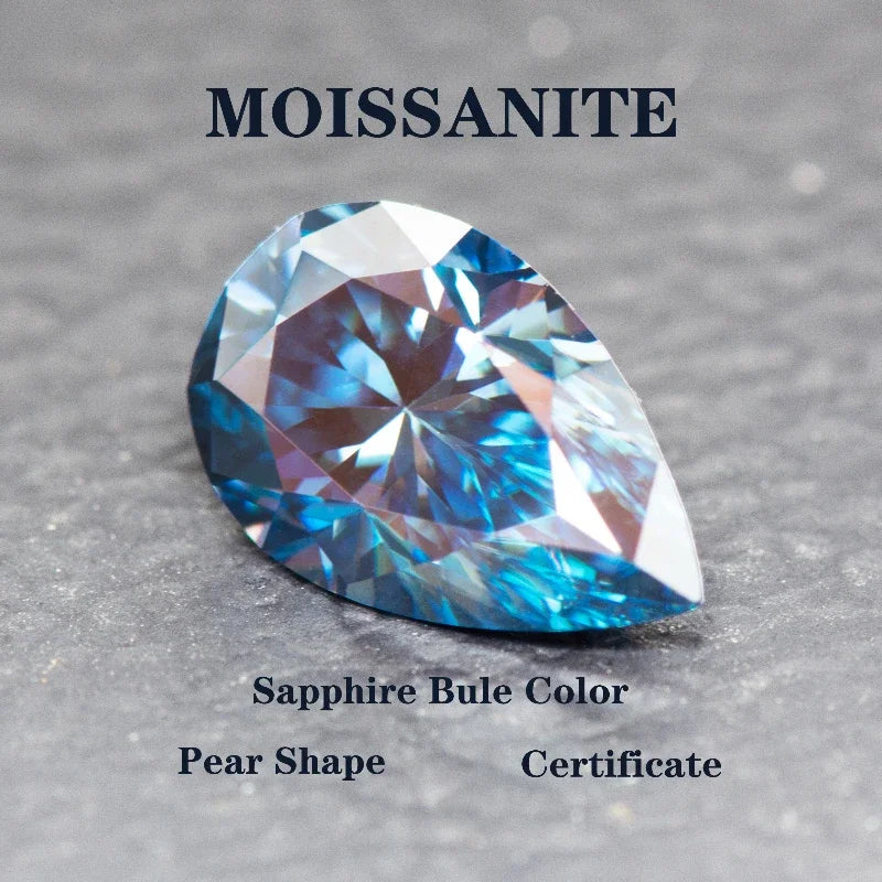 Wholesale Moissanite Stone Pear Cut Sapphire Blue  Diy Charms Jewelry Making Pass Diamond Tester with GRA Certificate Wholesale