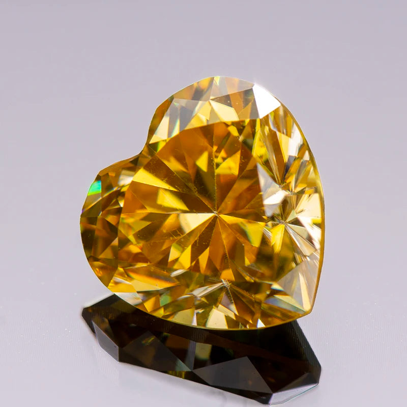Moissanite Stone Golden Yellow Color Heart Cut Charms for Jewelry Making DIY Ring Necklace Earrings Main Materials Certificate