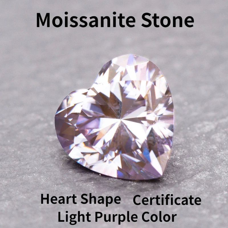Moissanite Stone Light Purple Color Heart Shape Diy Jewelry Making Charms Advanced Jewelry Rings Earrings Making Certificate