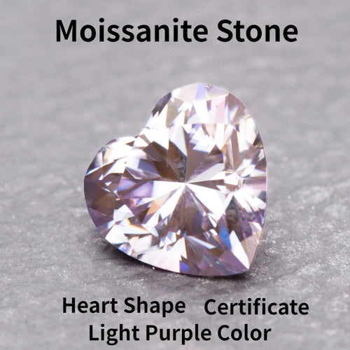 Moissanite Stone Light Purple Color Heart Shape Diy Jewelry Making Charms Advanced Jewelry Rings Earrings Making Certificate