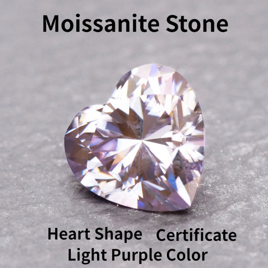 Moissanite Stone Light Purple Color Heart Shape Diy Jewelry Making Charms Advanced Jewelry Rings Earrings Making Certificate