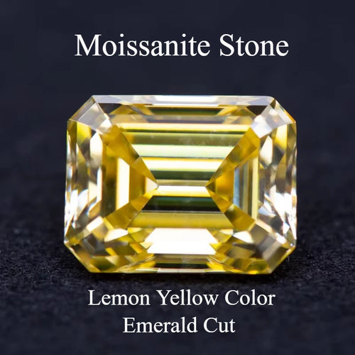 Moissanite  Lemon Yellow Color  Emerald Cut Gem Lab Grown Diamond   Charms DIY Ring Necklace Earrings Materials with GRA Report