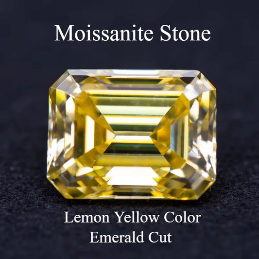 Moissanite  Lemon Yellow Color  Emerald Cut Gem Lab Grown Diamond   Charms DIY Ring Necklace Earrings Materials with GRA Report