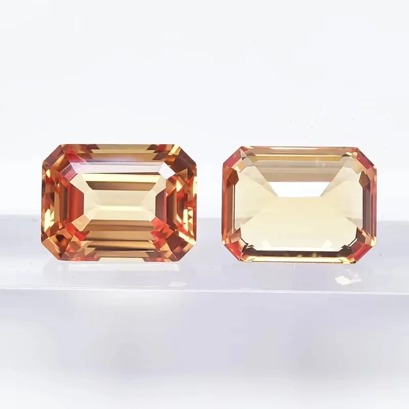 Lab Grown Sapphire Emerald Cut Orange Color DIY Jewelry Making Materials with Certificate Charms Gemstone Factory Wholesale