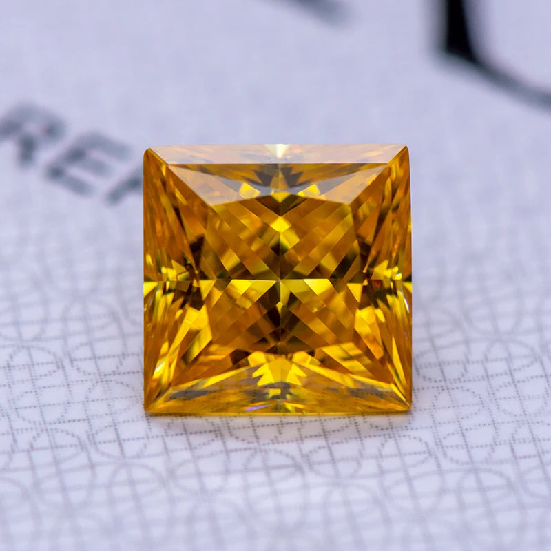 Moissanite Gemstone Princess Cut Golden Yellow color Lab Grown Diamond Advanced Jewelry Making Materials with GRA Certificate
