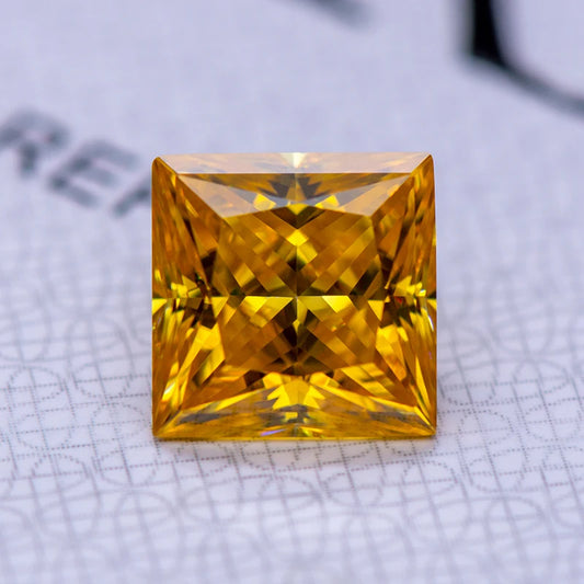 Moissanite Gemstone Princess Cut Golden Yellow color Lab Grown Diamond Advanced Jewelry Making Materials with GRA Certificate