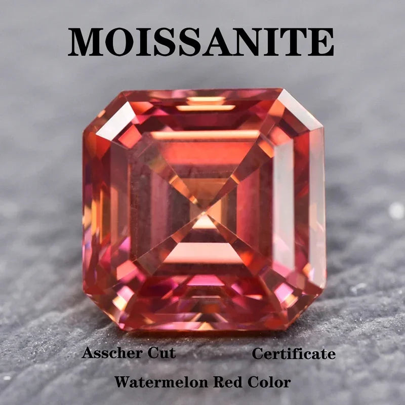 Wholesale Moissanite Stone Asscher Cut Watermelon Red Extremely Shiny Charms Gemstone DIY Ring Necklace Earring Main Materials C