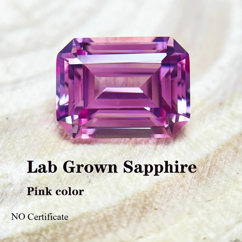 Lab Grown Sapphire Emerald Cut Pink Color  with Certificate for DIY Charms Jewelry Making Materials Factory Wholesale Price